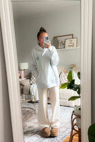 Pearl Grey Embroidered Star Hoodie for Cozy Everyday Style