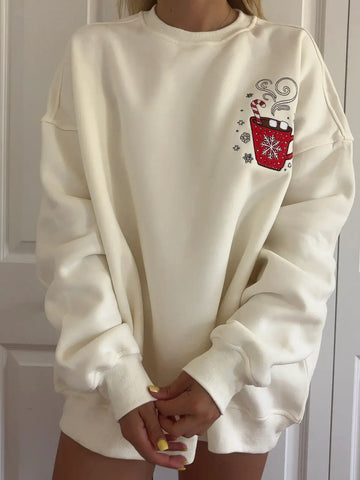 Festive Hot Chocolate Embroidered Sweatshirt for Cozy Christmas Moments