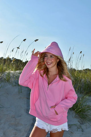 Sweet Pea Pink Quarter Zip Hoodie for Pilates & Everyday Style
