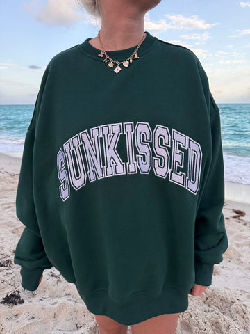 Varsity Embroidered Sweatshirt in Winter Green for Cozy Everyday Style