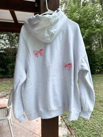 Pearl Grey Embroidered Bow Hoodie for Cozy Everyday Style