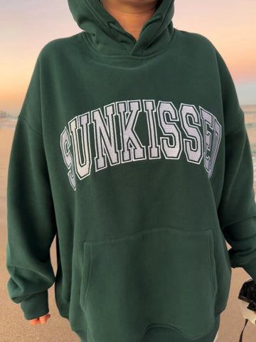 Varsity Embroidered Hoodie in Winter Green for Effortless Street Style