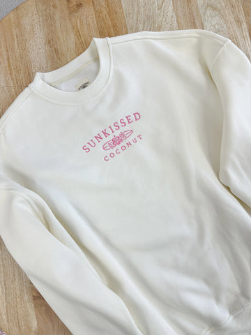 Ivory and Pink Floral Embroidered Sweatshirt for Cozy Everyday Style