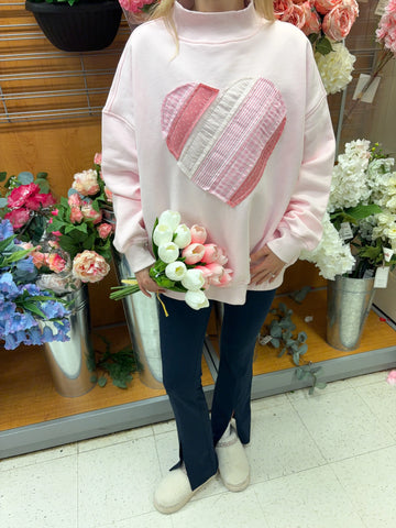 Soft Pink Heart Mockneck Sweatshirt for Cozy Everyday Outfits