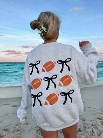 Embroidered Football Bows Sweatshirt for Game Day Spirit