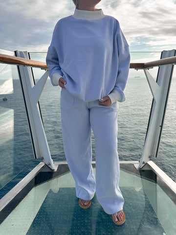 Mini Striped Mockneck Sweatshirt in Blue and White for Effortless Layering