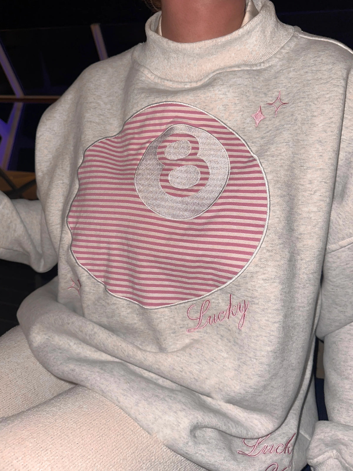 Pearl Grey 8 Ball Embroidered Sweatshirt for Effortless Street Style