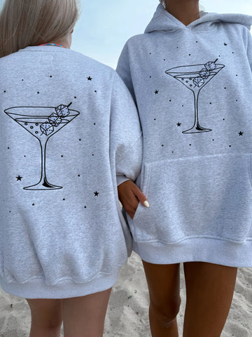Pearl Grey Sweatshirt with Elegant Martini Dice Embroidery