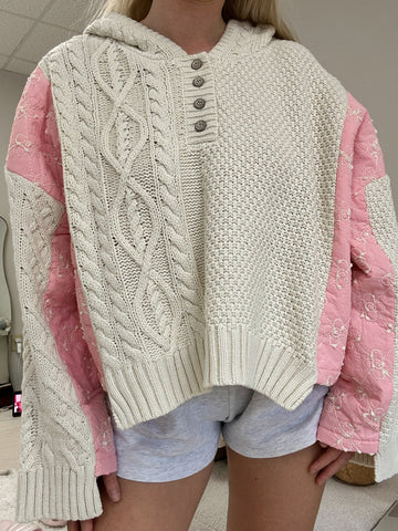 Cozy Quilted Hoodie Sweater in Soft Pink for Effortless Everyday Style