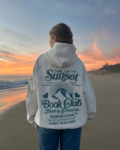 Book Club Cozy Oversized Hoodie in Heather Gray & Blue for Relaxed Reading Vibes