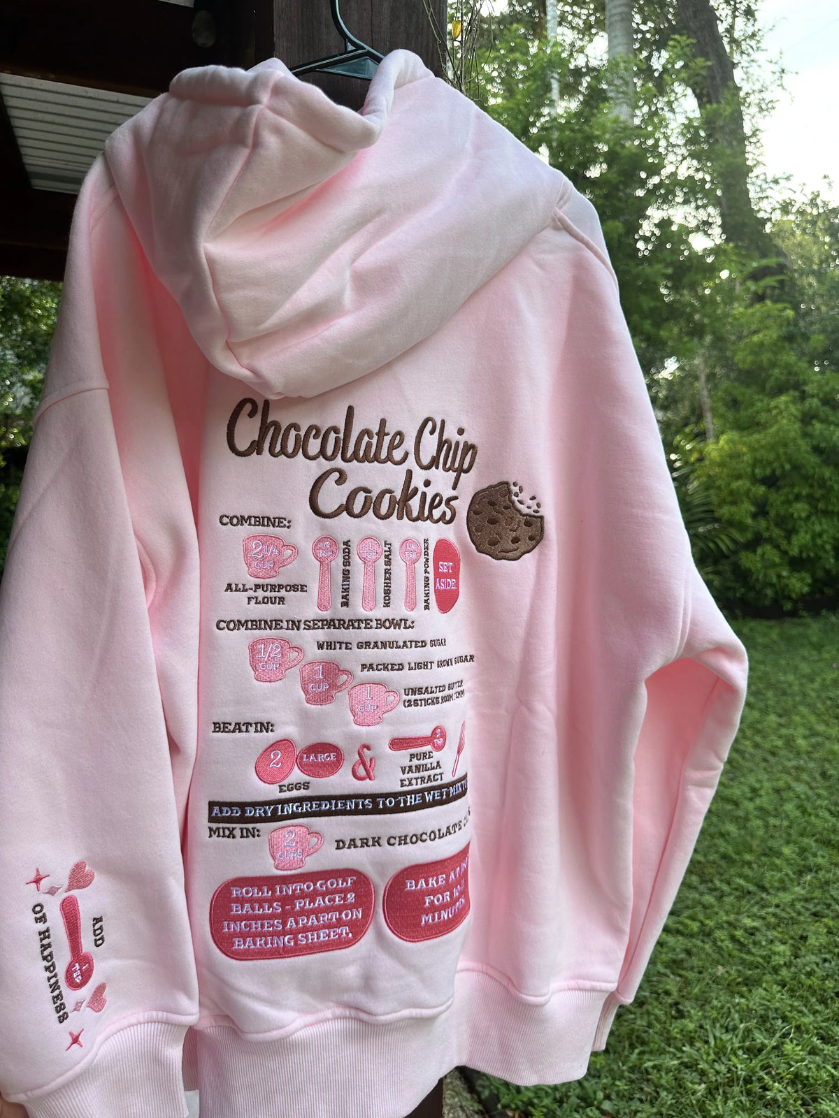 Light Pink Hoodie with Chocolate Chip Cookie Embroidery for a Sweet Everyday Look