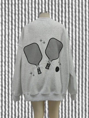 Cozy Pearl Grey Sweatshirt with Delicate Pickleball Embroidery