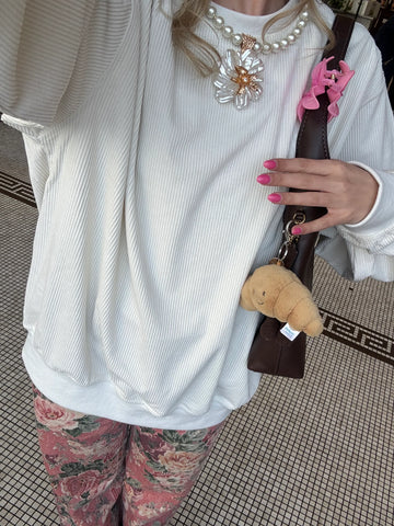 Ivory Corduroy Sweatshirt with Plush Lining for Cozy Everyday Style