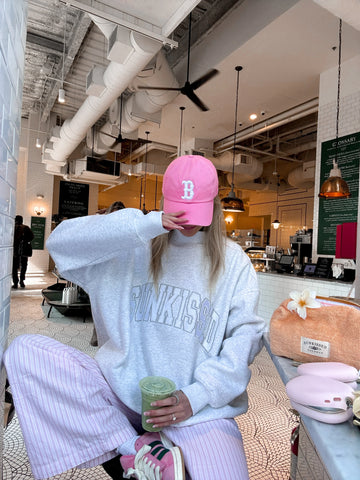 Pearl Grey Mockneck Sweatshirt with Embroidered Varsity Style