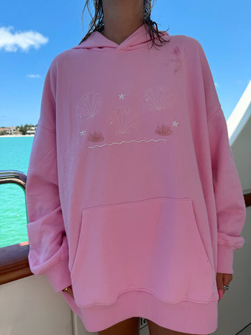 Oversized Pink Beaded Hoodie for Effortless Beachside Style