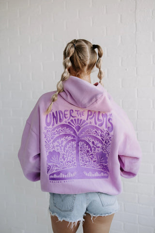 Embroidered Beach Paradise Hoodie in Soft Purple for Cozy Days