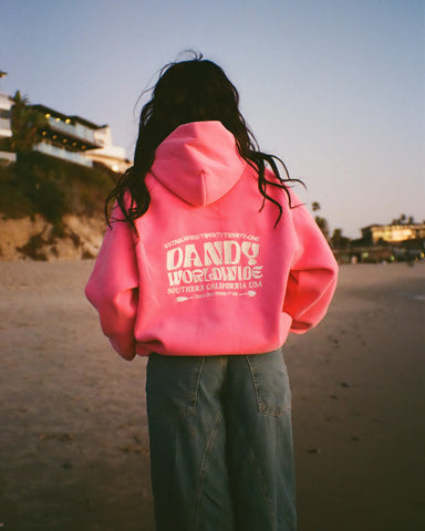 Vintage Washed Pink Oversized Hoodie with Heart Sleeve Detail