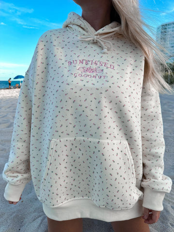 Toasted Cream Roses Embroidered Hoodie for Cozy Everyday Style