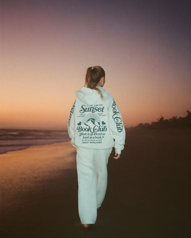 Book Club Cozy Oversized Hoodie in Heather Gray & Blue for Relaxed Reading Vibes