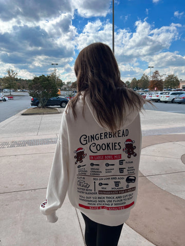 Cozy Ivory Hoodie with Gingerbread Recipe Embroidery for Christmas