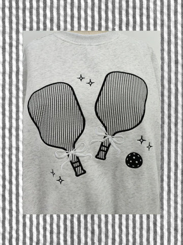 Cozy Pearl Grey Sweatshirt with Delicate Pickleball Embroidery