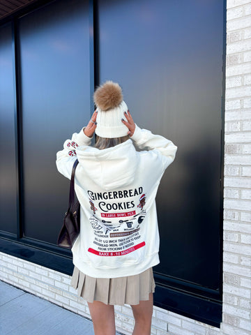 Cozy Ivory Hoodie with Gingerbread Recipe Embroidery for Christmas