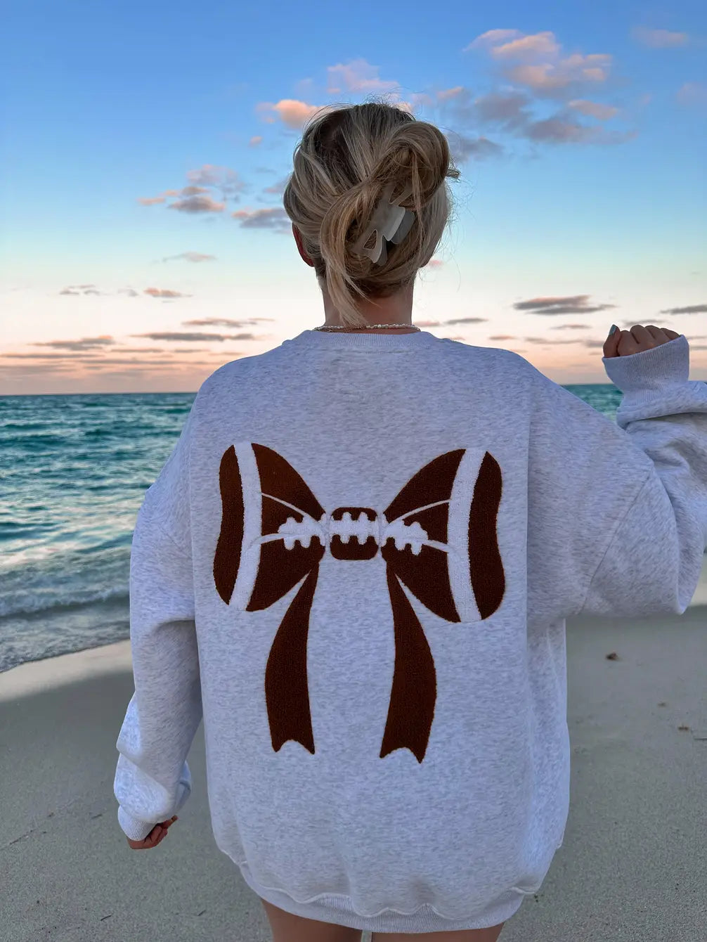 Embroidered Football Bows Sweatshirt for Game Day Style