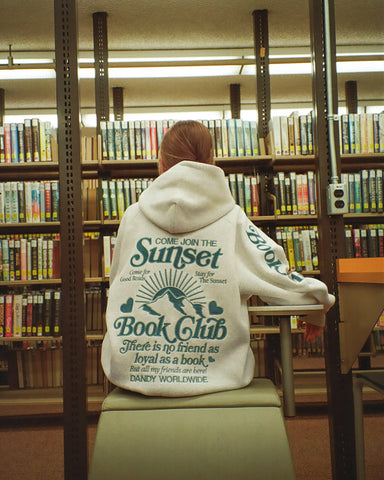 Book Club Cozy Oversized Hoodie in Heather Gray & Blue for Relaxed Reading Vibes