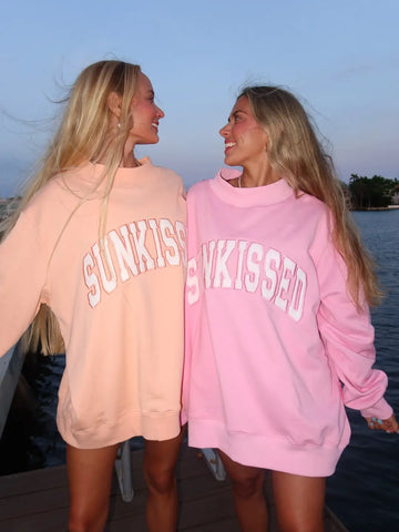 Pink Varsity Sunkissed Embroidered Mockneck Sweatshirt in Cozy 100% Cotton