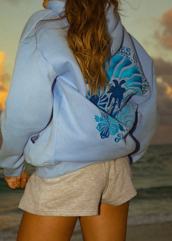 Cozy Embroidered Hoodie in Soft Blue with Inspirational Wave Design