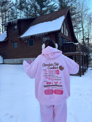 Light Pink Hoodie with Chocolate Chip Cookie Embroidery for a Sweet Everyday Look