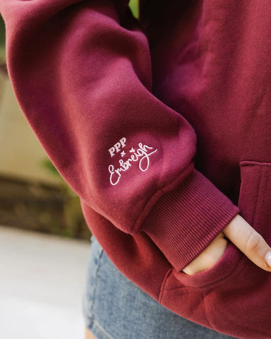 Cherry Red Hoodie with Live in the Moment Embroidery for Everyday Inspiration