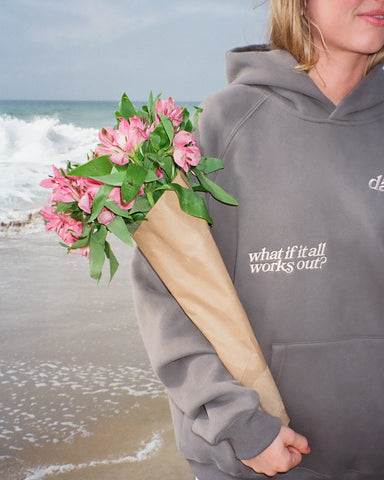 Cozy Oversized Hoodie with Inspirational Faux Suede Embroidery