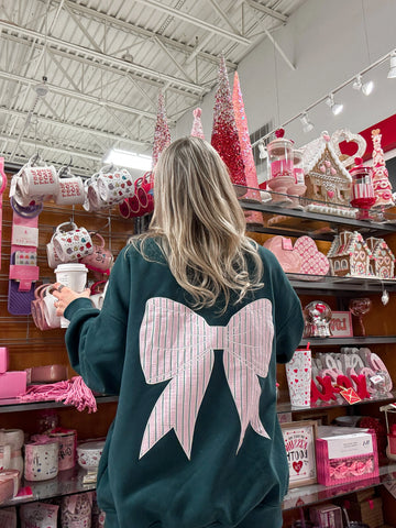 Cozy Striped Sweatshirt with Bow Embroidery for Winter Comfort
