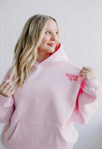Pink Embroidered Hoodie with Palm Design for Effortless Beach Vibes