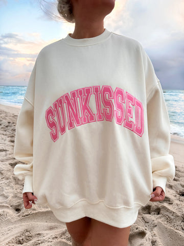 Vintage Embroidered Varsity Sweatshirt in Ivory and Pink
