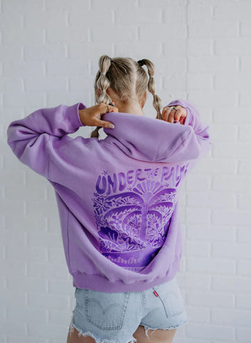 Embroidered Beach Paradise Hoodie in Soft Purple for Cozy Days