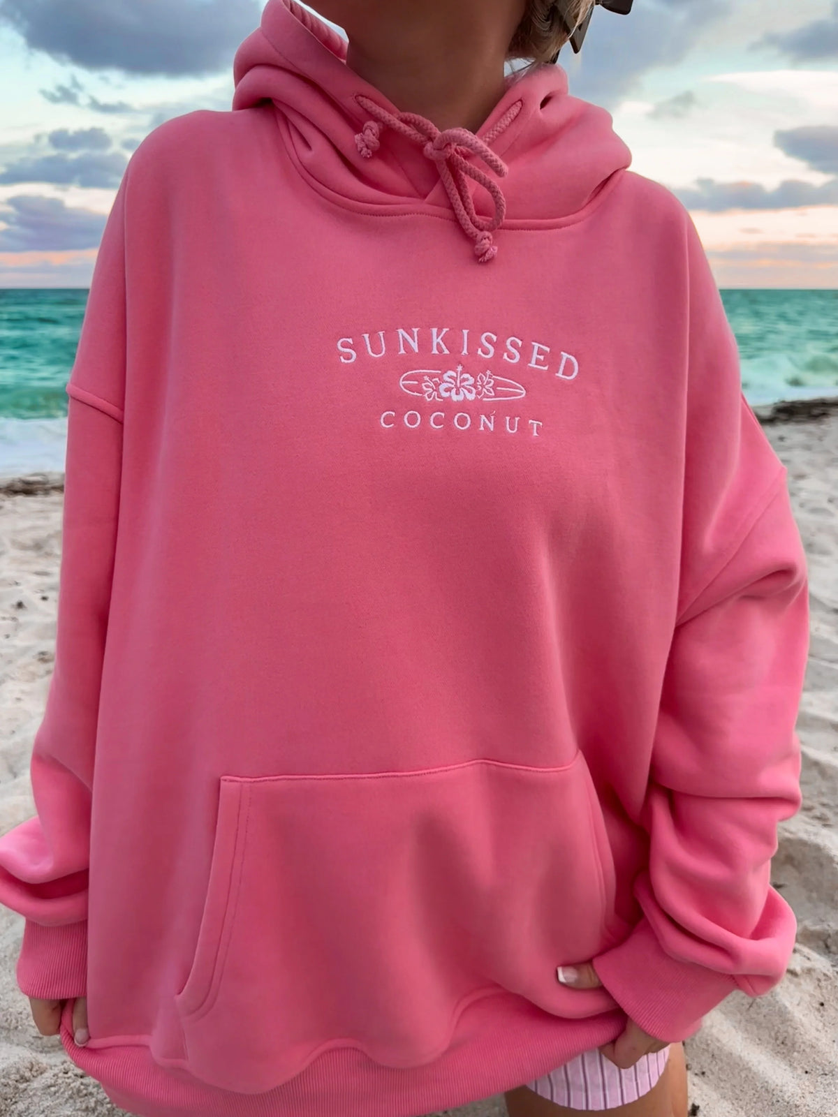 Hibiscus Pink Embroidered Hoodie for Effortless Summer Style