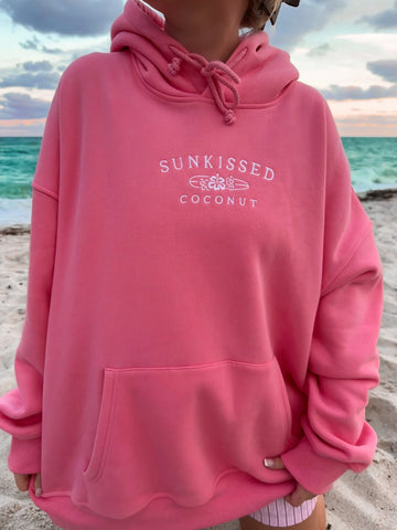 Hibiscus Pink Embroidered Hoodie for Effortless Summer Style