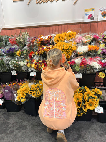 Vibrant Sherbet Orange Hoodie with Tropical Palms Print