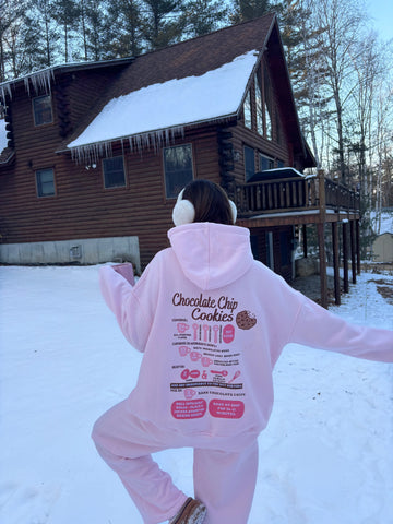 Light Pink Hoodie with Chocolate Chip Cookie Embroidery for a Sweet Everyday Look