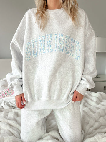 Pearl Grey Embroidered Floral Sweatshirt for Effortless Everyday Style