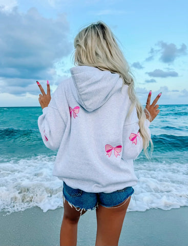 Pearl Grey Embroidered Bow Hoodie for Cozy Everyday Style