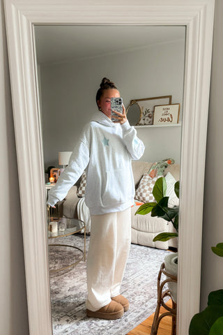 Pearl Grey Embroidered Star Hoodie for Cozy Everyday Style