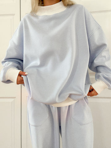 Mini Striped Mockneck Sweatshirt in Blue and White for Effortless Layering