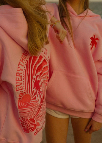 Pink Embroidered Hoodie with Inspirational Wave Design for Everyday Comfort