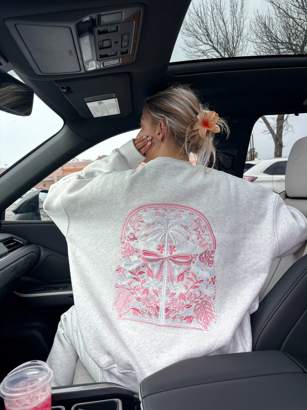 Tropical Palms Pearl Grey Sweatshirt for Effortless Everyday Style