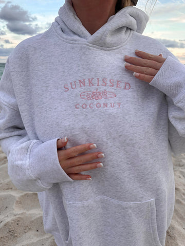 Pearl Grey Hoodie with Pink Embroidered Logo for Cozy Street Style