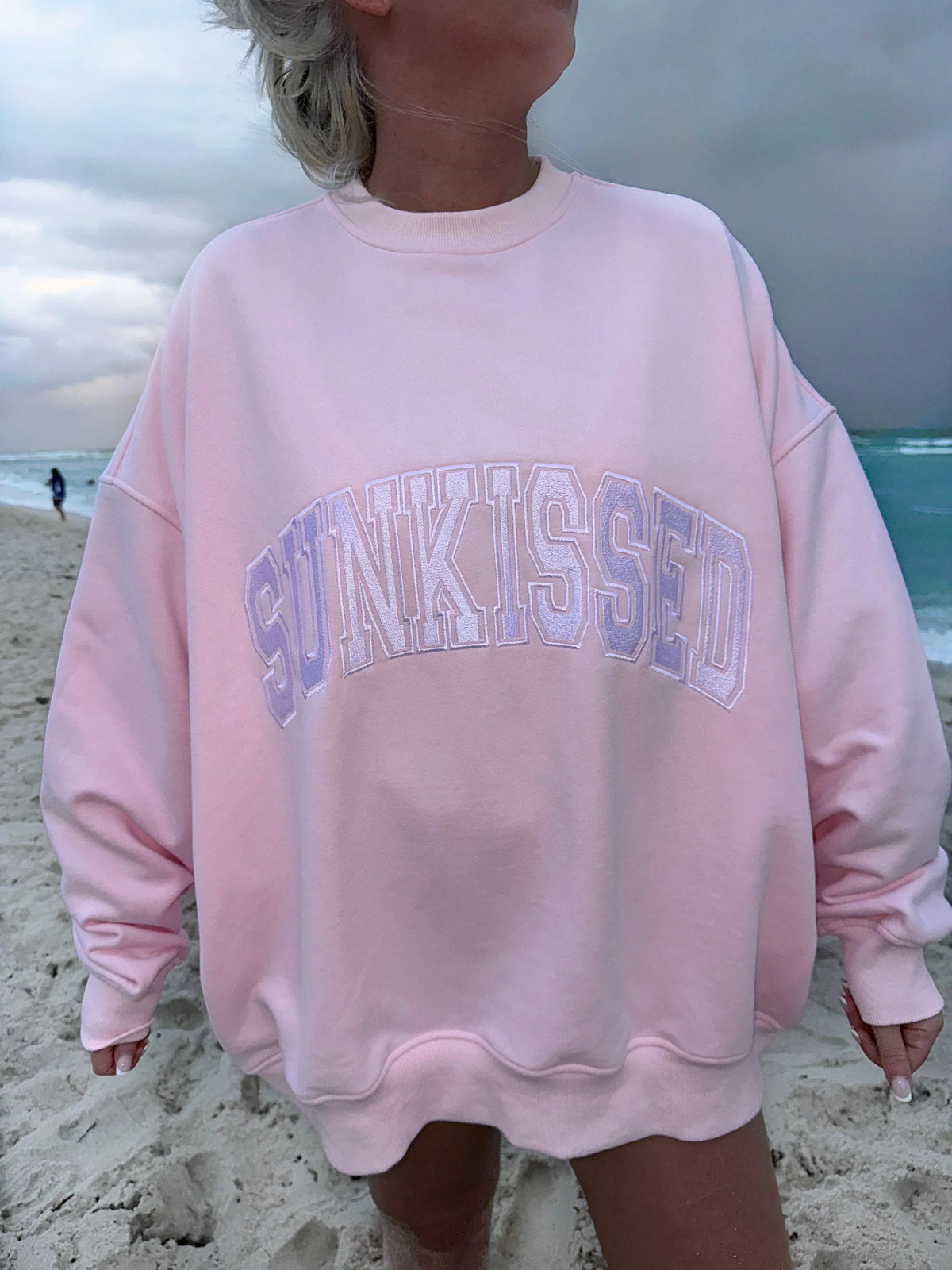 Blush Pink Embroidered Varsity Sweatshirt for Effortless Street Style