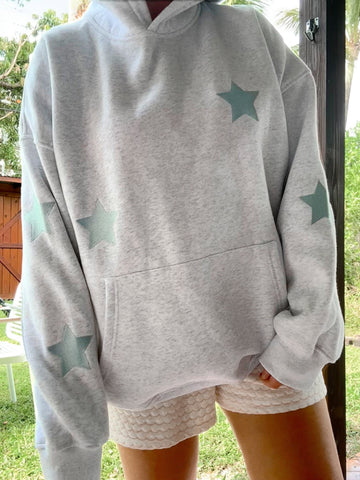 Pearl Grey Embroidered Star Hoodie for Cozy Everyday Style